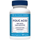 The Vitamin Shoppe Folic Acid 800MCG, Supports Prenatal Fetal (300 Capsules)