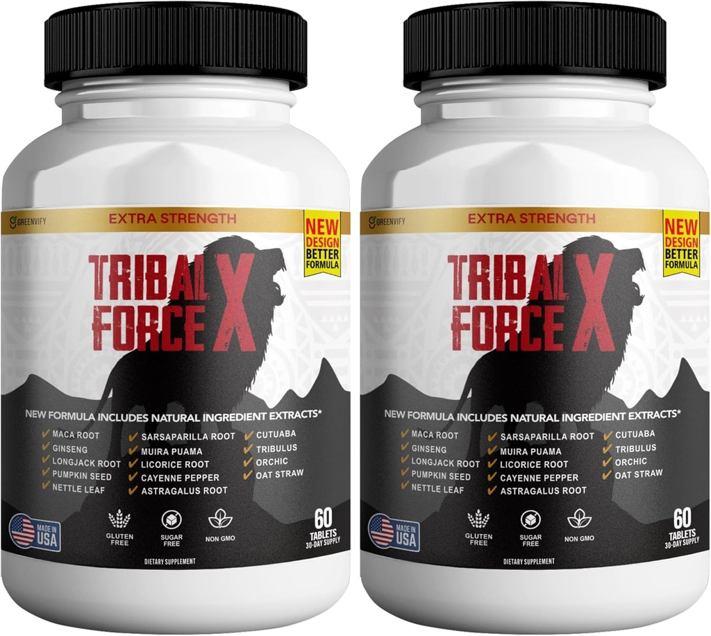 Tribal Force X Extra Strength Natural Supplement, 60 Tablets, Gluten Free, Non-GMO, 30 Day Supply (2)