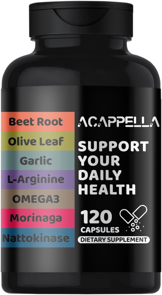 ACAPPELLA Beetroot, Olive Leaf, Garlic, L-Arginine, Omega-3, Morinaga, Nattokinase Supplements, Beetroot Capsules with Vitamin Complexes (1)