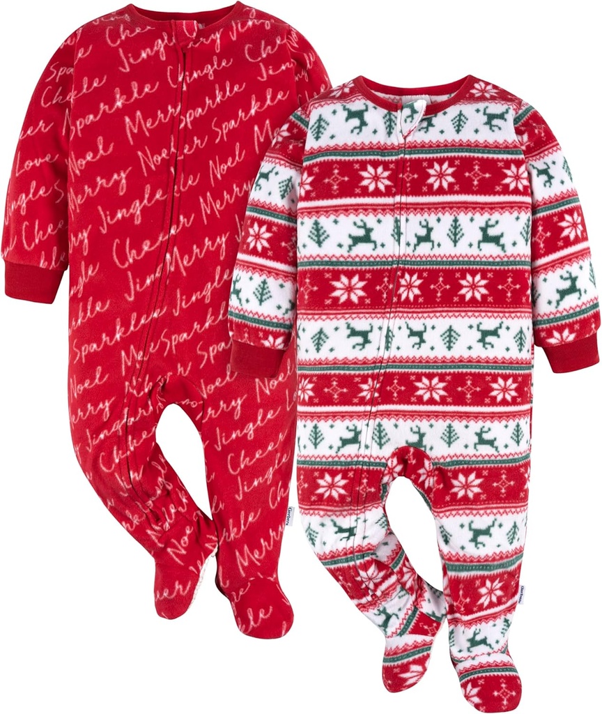 Gerber Unisex Baby Toddler φλόγα ανθεκτικό Fleece Footed Holiday Pajamas 2-πακέτο