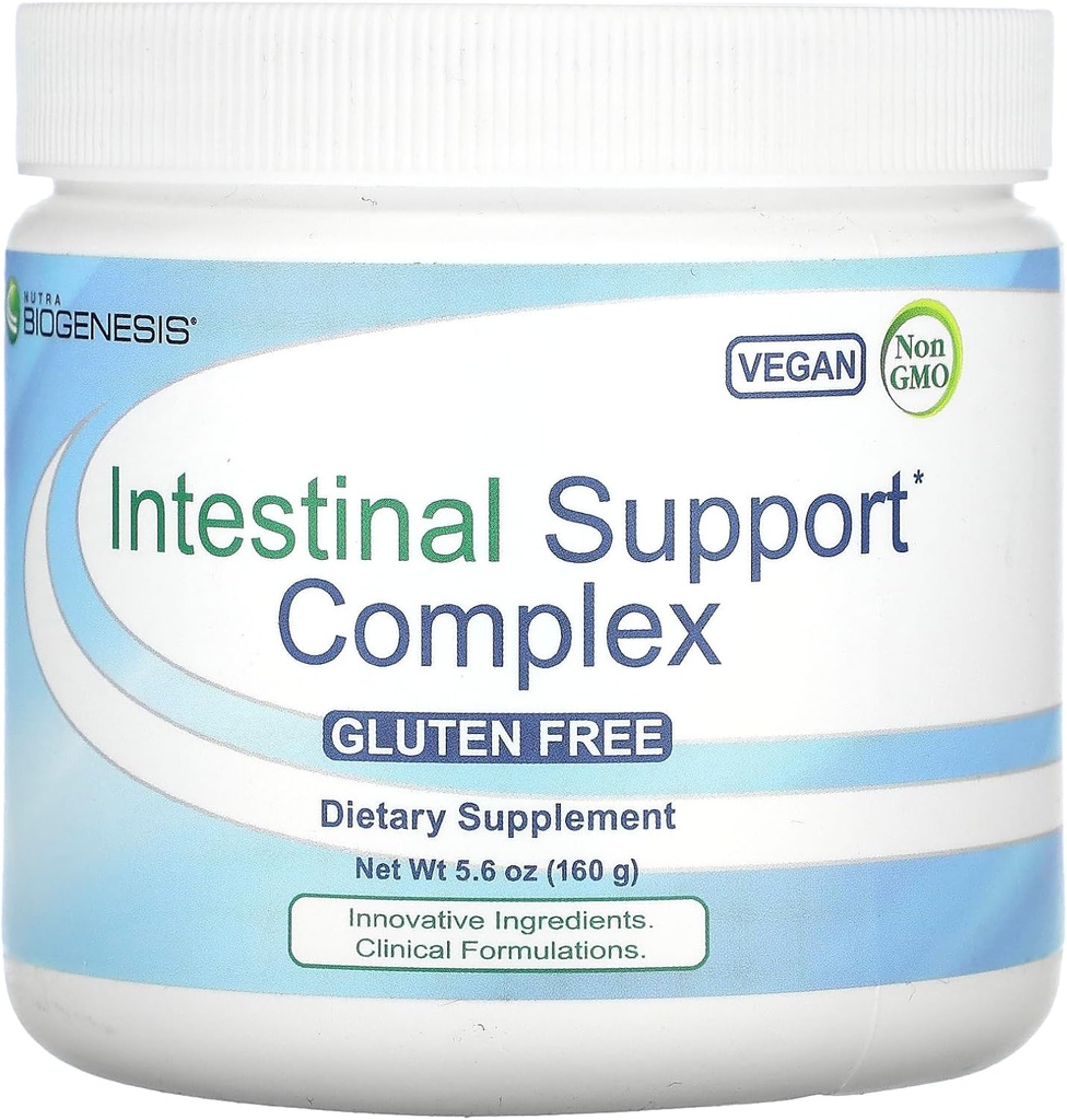 Nutra Biogenesis Intestinal Support Complex - Gut Health Powder, GI Intestinal Supplement for Women & Men, L-Glutamine, Slippery Elm, Marshmallow & Licorice - 5,6 oz (20 Servings)