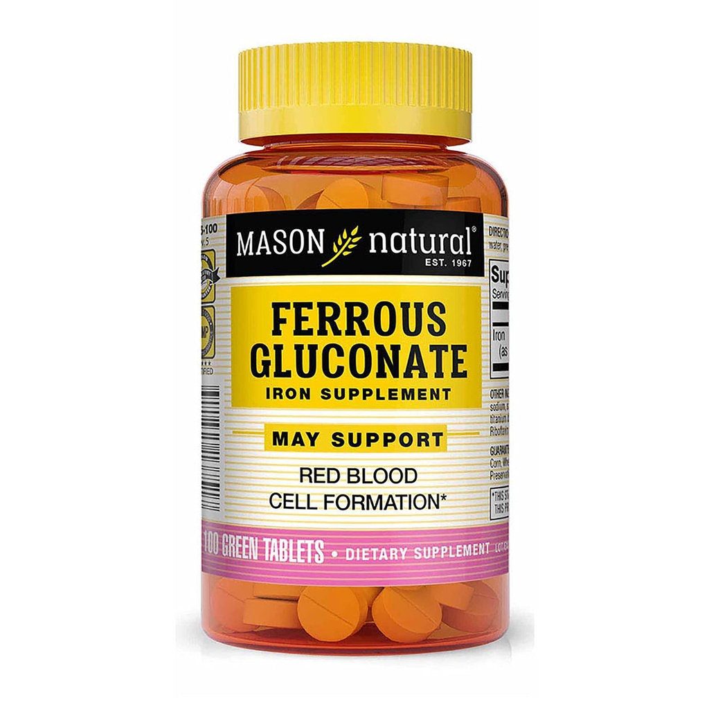 Mason Natural Ferrous Gluconate - Υποστηρίζει τον σχηματισμό ερυθρών κυττάρων αίματος, ήπια στο συμπλήρωμα σιδήρου στο στομάχι, 100 δισκία