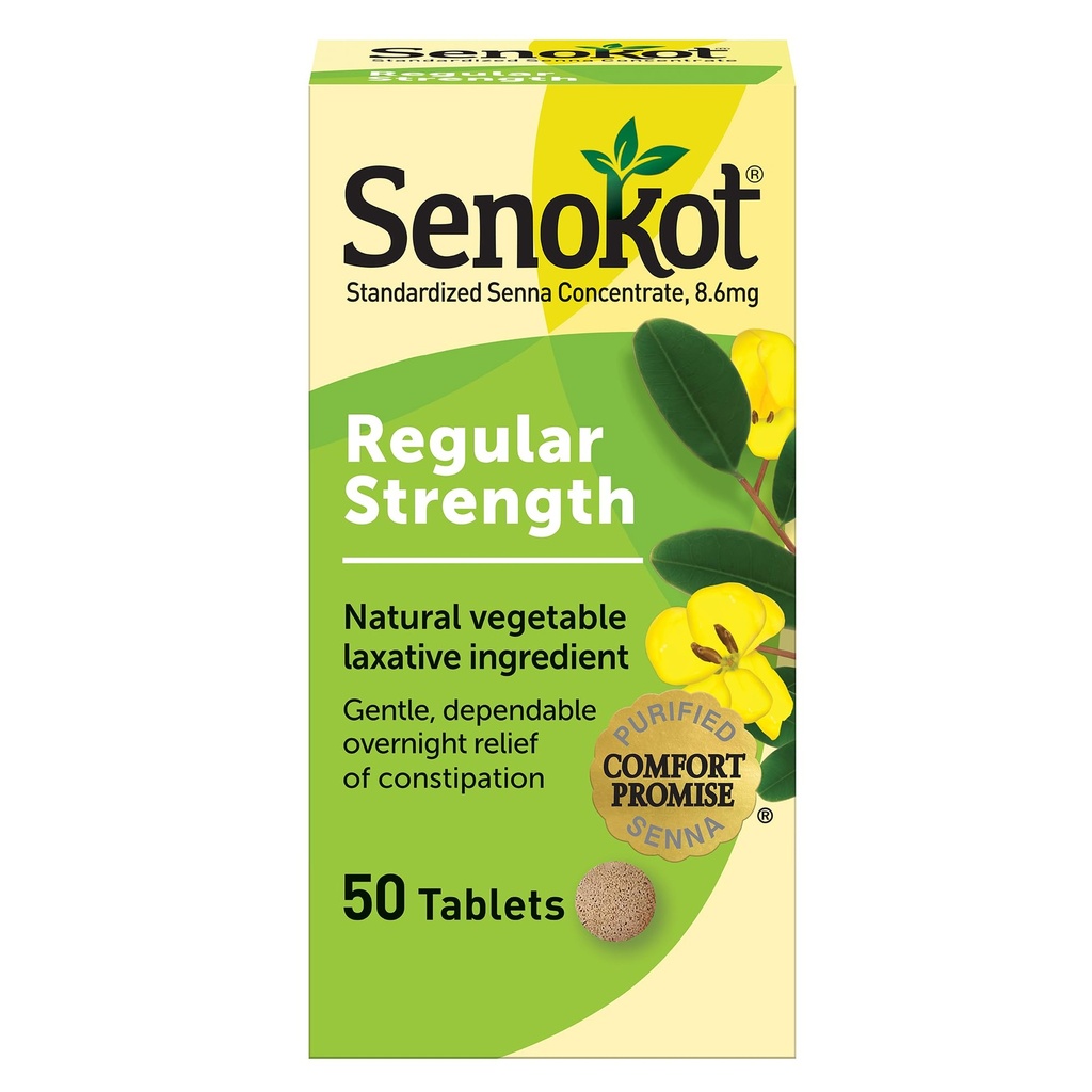 Senokot Τακτική Δύναμη Senna Laxative Tablets Δυσκοιλιότητα Ανακούφιση για Ενήλικες, 50 αριθμός