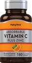 Απορροφώμενη βιταμίνη C Plus ψευδάργυρος, 180 Softgels Γρήγορη απελευθέρωση