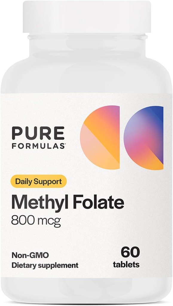 PureFormulas Methylfolate 800 mcg – Ενεργό B9 (5- MTHF) για την καρδιοαγγειακή, νευρική και μη φυσιολογική υγεία, μη- GMO χορτοφαγικά δισκία, 60 μέτρα