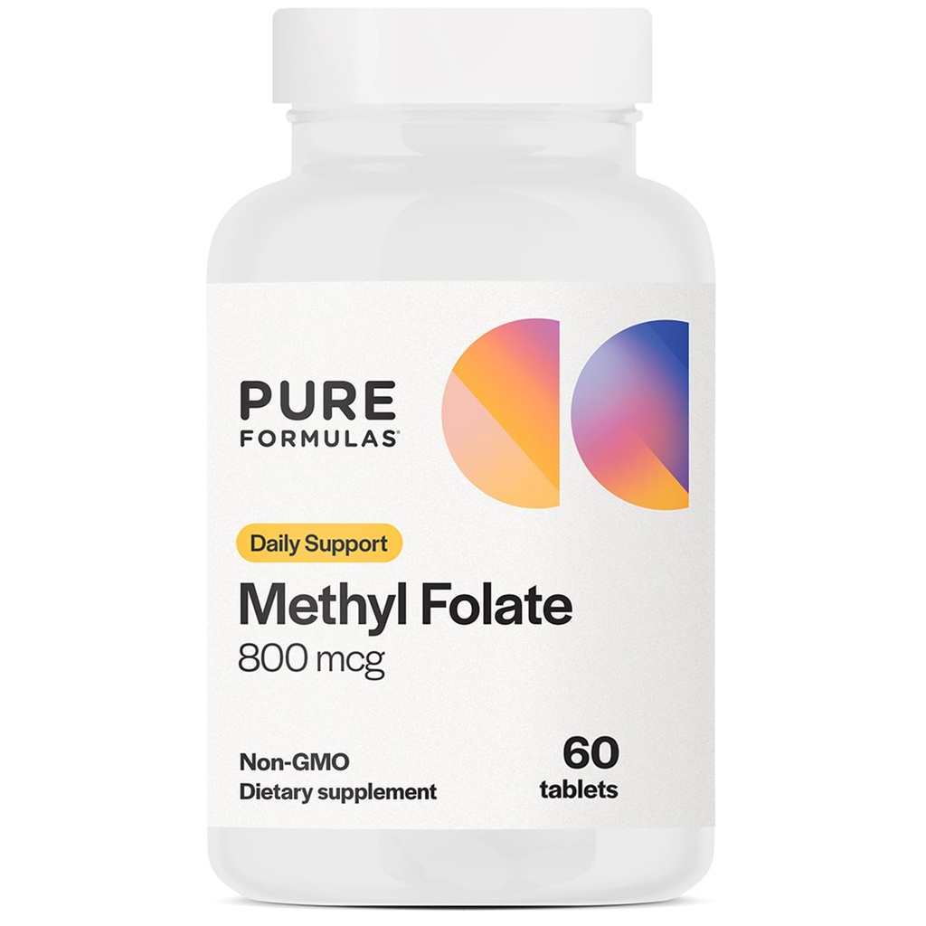 PureFormulas Methylfolate 800 mcg – Ενεργό B9 (5- MTHF) για την καρδιοαγγειακή, νευρική και μη φυσιολογική υγεία, μη- GMO χορτοφαγικά δισκία, 60 μέτρα