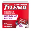 Tylenol Extra Strength Dissolve Powder Packs, 500 mg Acetaminophen Pain Reliever & Fever Reducer Medicine, Fast Relief for Minor Aches & Pains, Ibuprofen- & Aspirin-free, On-the-Go Berry Flavor, 32 Ct