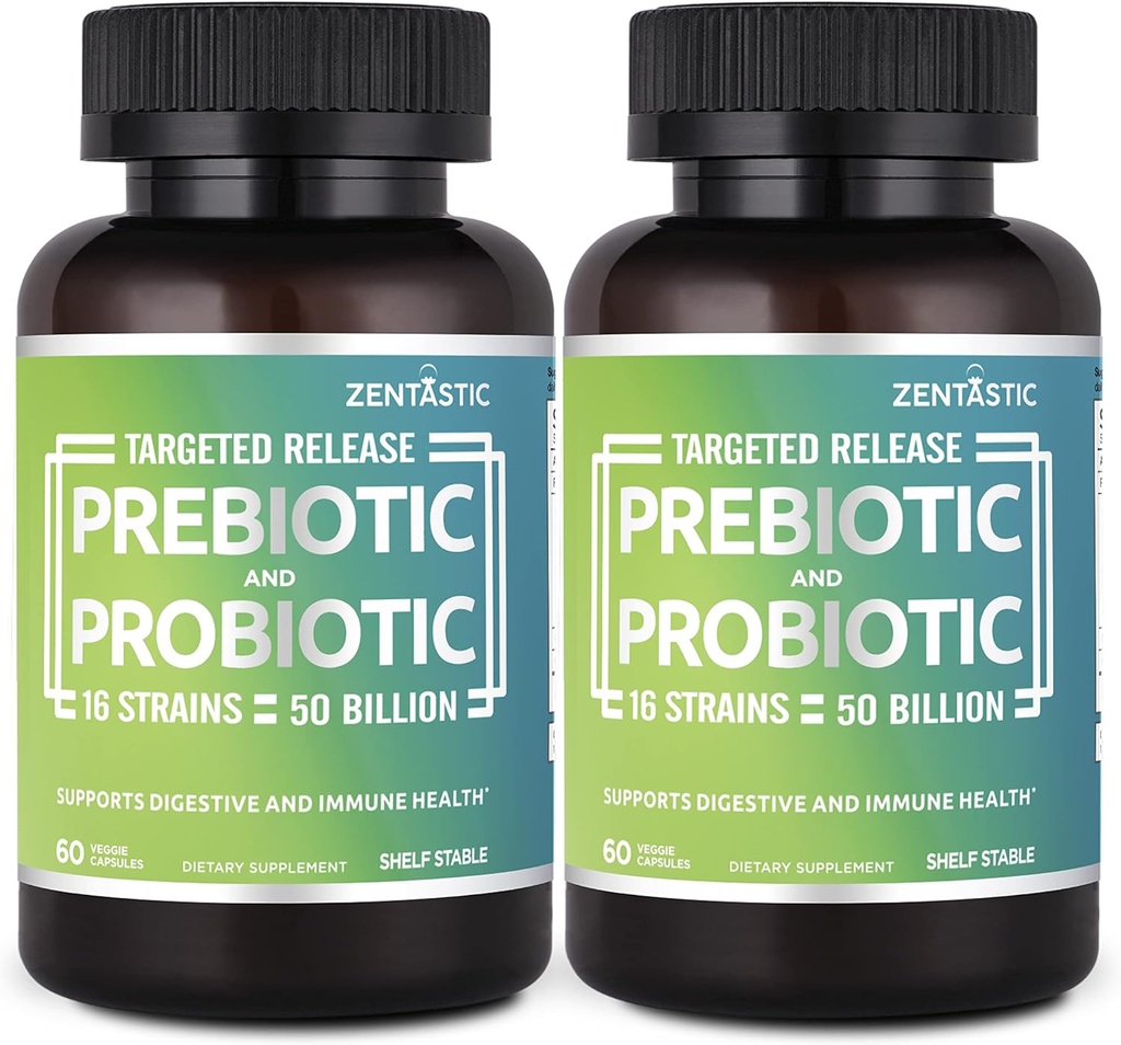 Zentastic Probiotics & Prebiotics Supplement - 50 Δισεκατομμύρια CFU - για την Ανοσοποιητική & Πεθητική Υγεία Ανδρών & Γυναικών - 16 Στελέχη - Ράφι Σταθερό - 120 Καθυστερημένες Κάψουλες Απελευθέρωσης