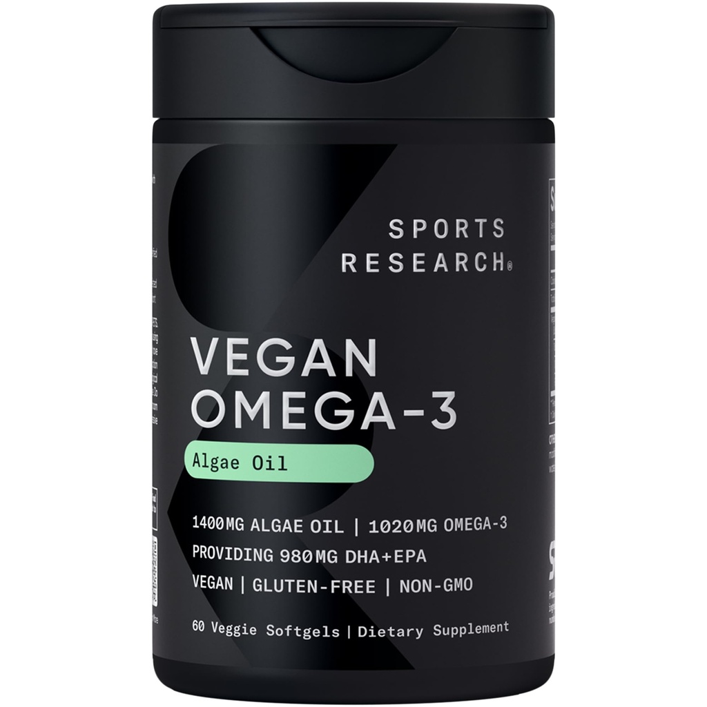 Sports Research Vegan Omega-3 Fish Oil Εναλλακτικό από το Έλαιο των Άλγων - Υψηλότερα επίπεδα Vegan DHA & EPA Λιπαρά Οξέα 