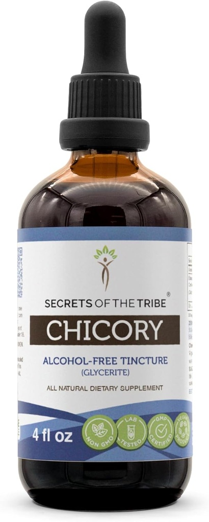 Μυστικά της Φυλής Chicory Βάμμα Χωρίς Αλκοόλ, Chicory (Cichorium Intybus) Αποξηραμένη Ρίζα Σκόνη (4 Fl Oz)