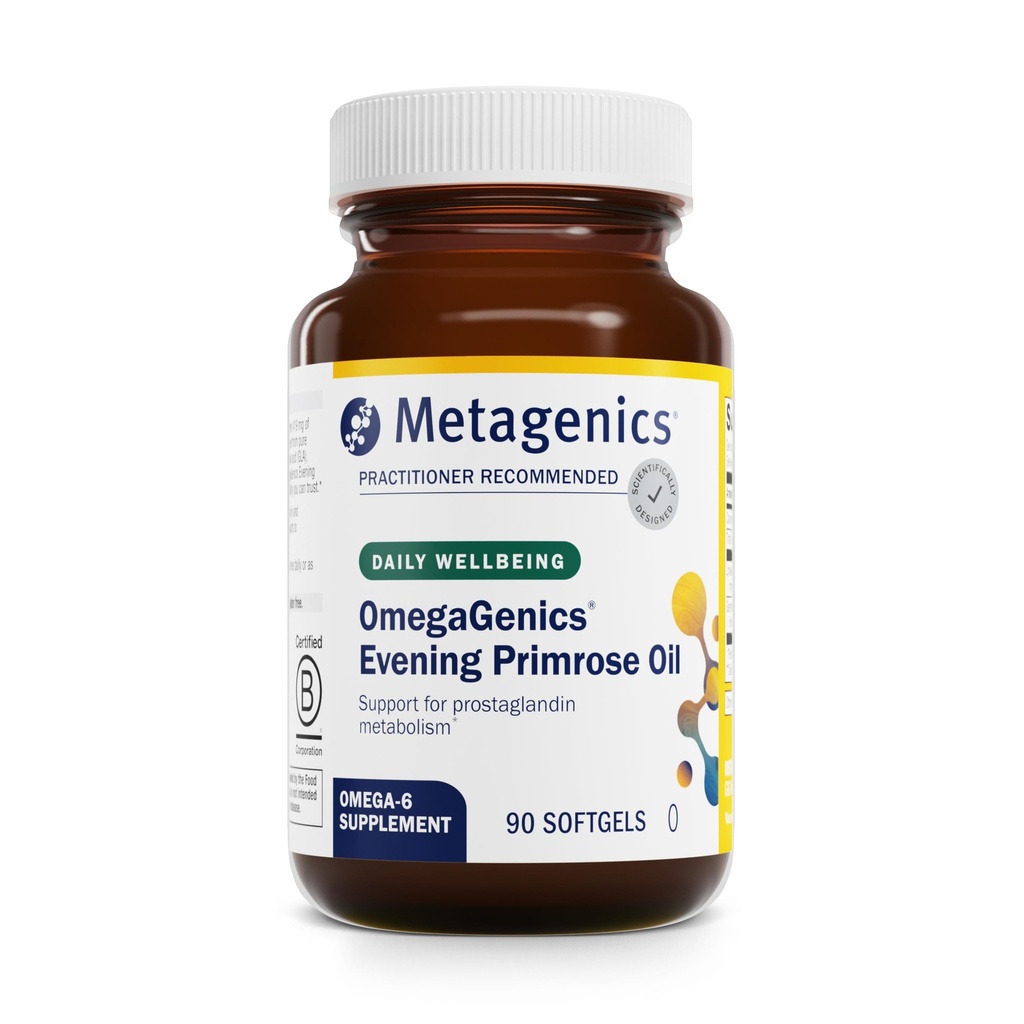 Μεταγονική OmegaGenics Evening Primrose Oil - 419 mg Omega-6 με 50 mg GLA - Υποστηρίζει το δέρμα, την ορμονική, PMS, την εμμηνόπαυση και την ανοσοποιητική υγεία * - Μη-GMO, χωρίς γλουτένη - GMP Certified Facility - 90 Softgels