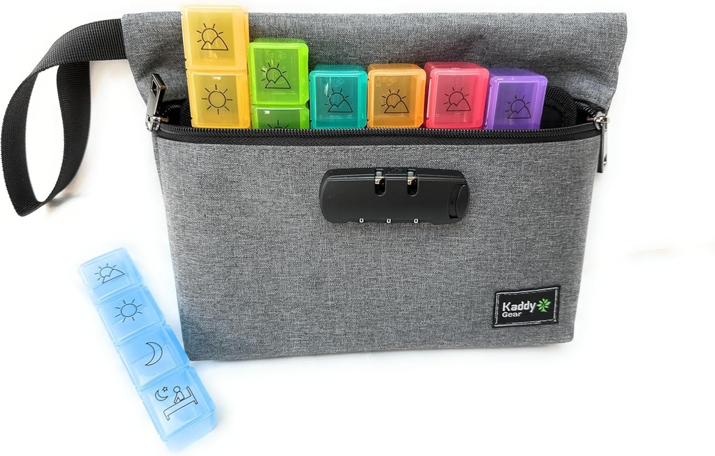 Kaddy Weekly AM/PM Secure Pill Organizer Box, (7-Day / 4-Times-A-Day) Φορητό Ταξίδι με μεγάλα διαμερίσματα για φαρμακευτική αγωγή, συμπληρώματα και βιταμίνες, 3 Digit Lock για την ασφάλεια