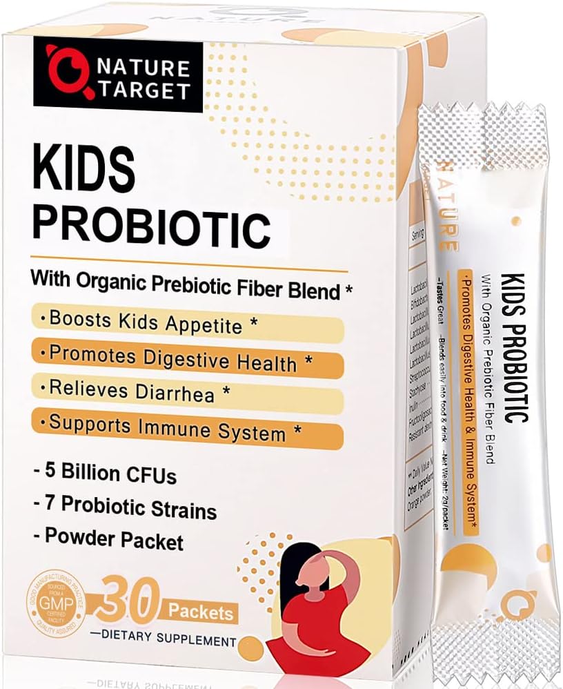 Probiotics-for-Kids με προβιοτικές ίνες, 5 δισεκατομμύρια CFUs Παιδική προβιοτική σκόνη για την Digestive υγεία & ανοσοποιητική υποστήριξη, 7 οργανικά προβιοτικά στελέχη για την ηλικία 3+, γαλακτοκομικά, γλουτένη & ζάχαρη, 30 συσκευασίες