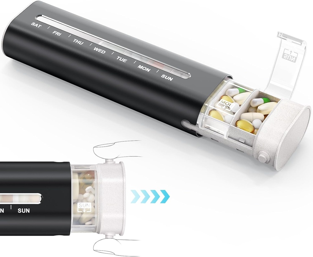 Zannaki Aluminum 7 Day Weekly Pill Organizer, Portable Travel Pill Case with Three Layer Seal, Μεγάλη Χωρητικότητα Χαριτωμένο Daily Pill Box, Hill Holder Container για Βιταμίνες, Χάπια, Συμπληρώματα και Φάρμακα