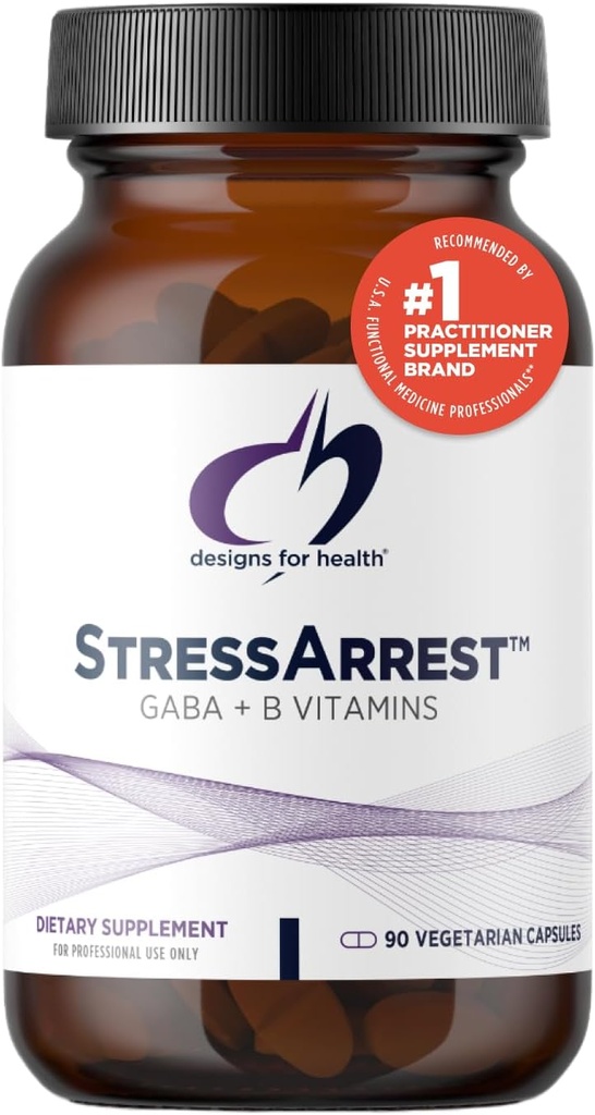 Designs for Health StressArrest - 300mg GABA with Glycine, Pantothenic Acid + Niacinamide (Vitamin B3) to Promotion a Calm Stress Response - Non-GMO Gluten Free Supplement (90 Κάψουλες)
