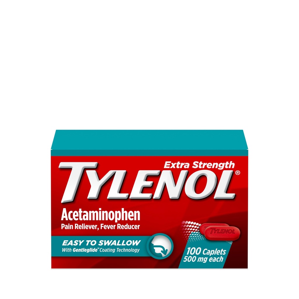 Tylenol Extra Strength Easy to Swallow Acetaminophen, Pain Reliever & Fever Reducer Καλύμματα για ενήλικες με Gentleglide Technology, 500 mg Extra Strength Acetaminophen, 100 ct