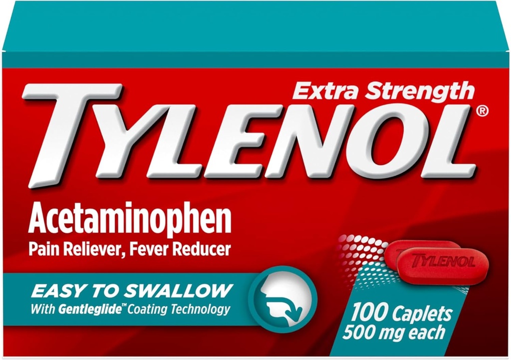 Tylenol Extra Strength Easy to Swallow Acetaminophen, Pain Reliever & Fever Reducer Καλύμματα για ενήλικες με Gentleglide Technology, 500 mg Extra Strength Acetaminophen, 100 ct