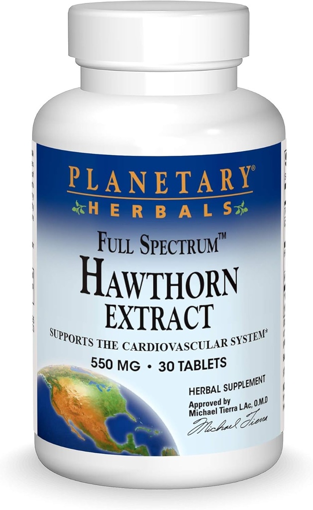Πλανητικά βότανα Full Spectrum Hawthorn Extract Tablets, 30 Count