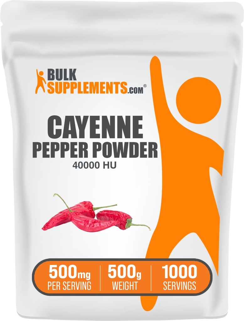 BulkSupplements.com Cayenne Pepper 40000 HU Powder - Capsaicin Supplements, Cayenne Pepper Powder - Vegan & Gluten Free, 500mg per Serving, 500g (1.1 lbs) (Pack of 1)