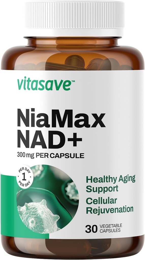 Vitasave NiaMax NAD+ συμπλήρωμα – 300mg Niacinamide Riboside ανά καψάκιο – Υψηλής ισχύος NAD+ Precursor για την ενέργεια, υγιή γήρανση & μεταβολική λειτουργία – Vegan, μη ΓΤΟ, χωρίς γλουτένη (30 κάψουλες)
