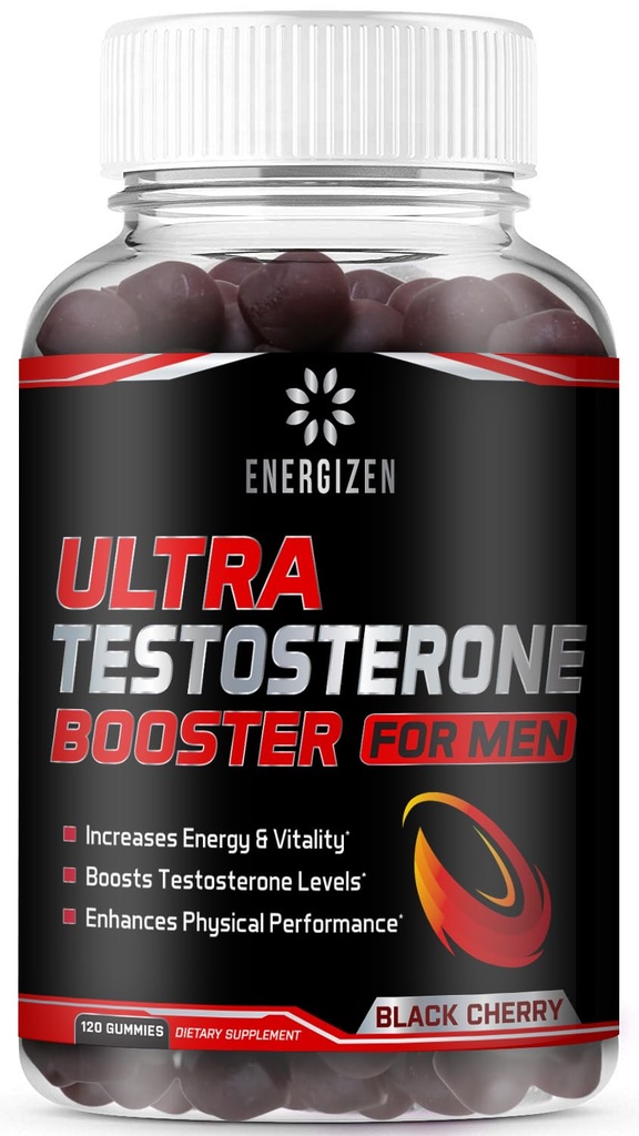 8in1 Testosterone Booster for Men with Tongkat Ali, Fenugreek, Ashwagandha and Magnesium - Βελτίωση της ισορροπίας λίμπιντο & ορμονών, μη GMO Made in the USA, Black Cherry, 120 Count Gummies for Men