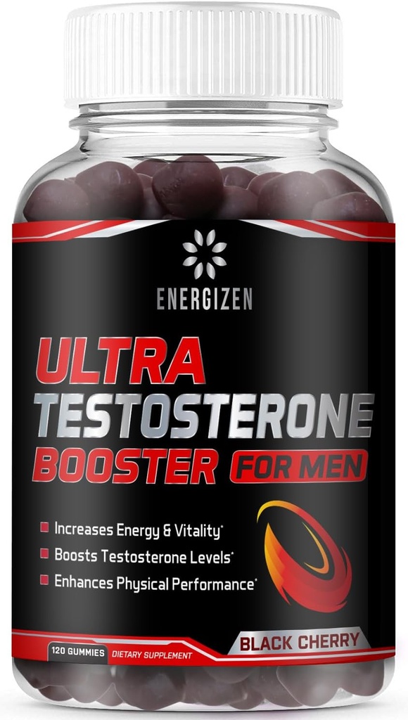8in1 Testosterone Booster for Men with Tongkat Ali, Fenugreek, Ashwagandha and Magnesium - Βελτίωση της ισορροπίας λίμπιντο & ορμονών, μη GMO Made in the USA, Black Cherry, 120 Count Gummies for Men