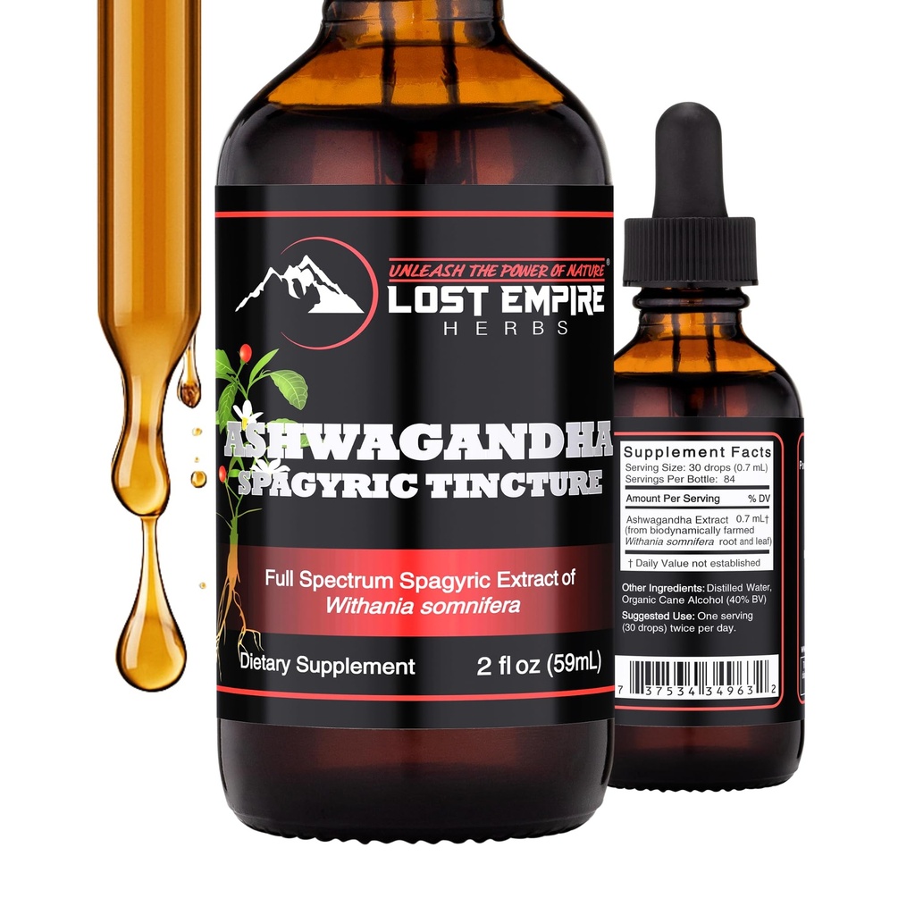 Lost Empire Herbs Ashwagandha Spagyric Tincture - εκχύλισμα ρίζας υγρών σταγόνων για άνδρες, γυναίκες, ύπνο, κορτιζόλη - καλύτερο συμπλήρωμα Ashwagandha ΗΠΑ Καλλιεργούνται οργανικά (2 fl oz)