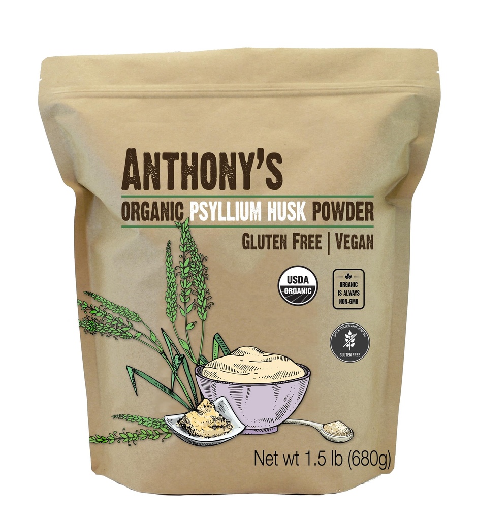 Βιολογικό Psyllium Husk σκόνη του Anthony, 1,5 lb, χωρίς γλουτένη, μη ΓΤΟ, λεπτό έδαφος, Keto φιλικό