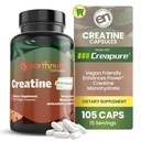 EarthNutri Creatine Monohydrate Κάψουλες - Μικρονωμένα για Καλύτερη Απορρόφηση - Υποστηρίζει μυϊκή δύναμη, δύναμη & ανάκτηση - 105 κάψουλες (5000mg ανά υπηρεσία, 7 κάψουλες)