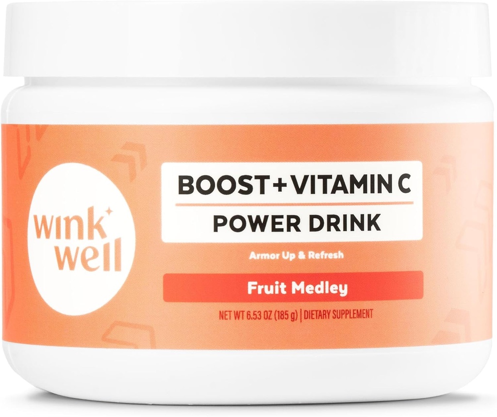 Wink Well Boost Vitamin C Powder Energy Drink for Immune Booster and Antioxidant Contains Vitamin C 100% Pure Ascorbic Acid, Vitamin D3 Cholecalciferol Magnesium, and Zinc 30 Servings