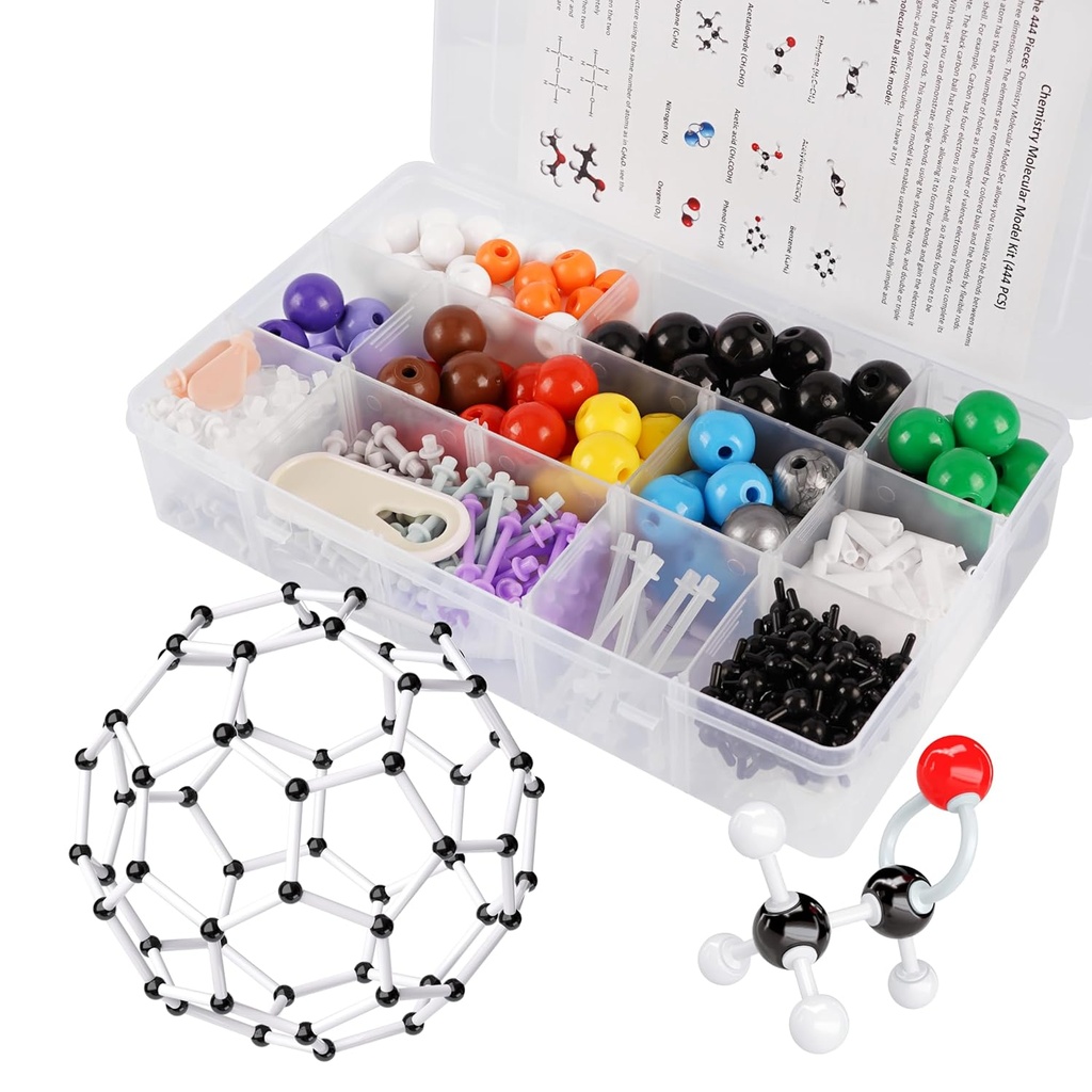 Molecular Model Kit, 444 Pcs Organic Molecular Chemistry Set, Atom Element Model Kit for Lessons in Chemistry, Molecular Structures Building kit, Ochem Science Gift for Teachers and Students
