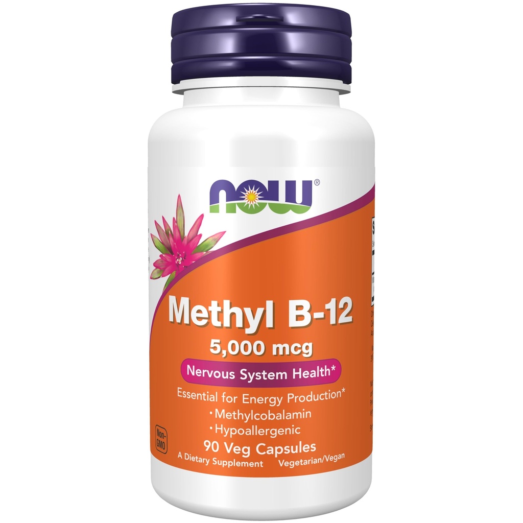 NOW Συμπληρώματα Τροφίμων, Methyl B-12 5000mcg, Methylcobalamin, Hypoallergenic, 90 κάψουλες Veg