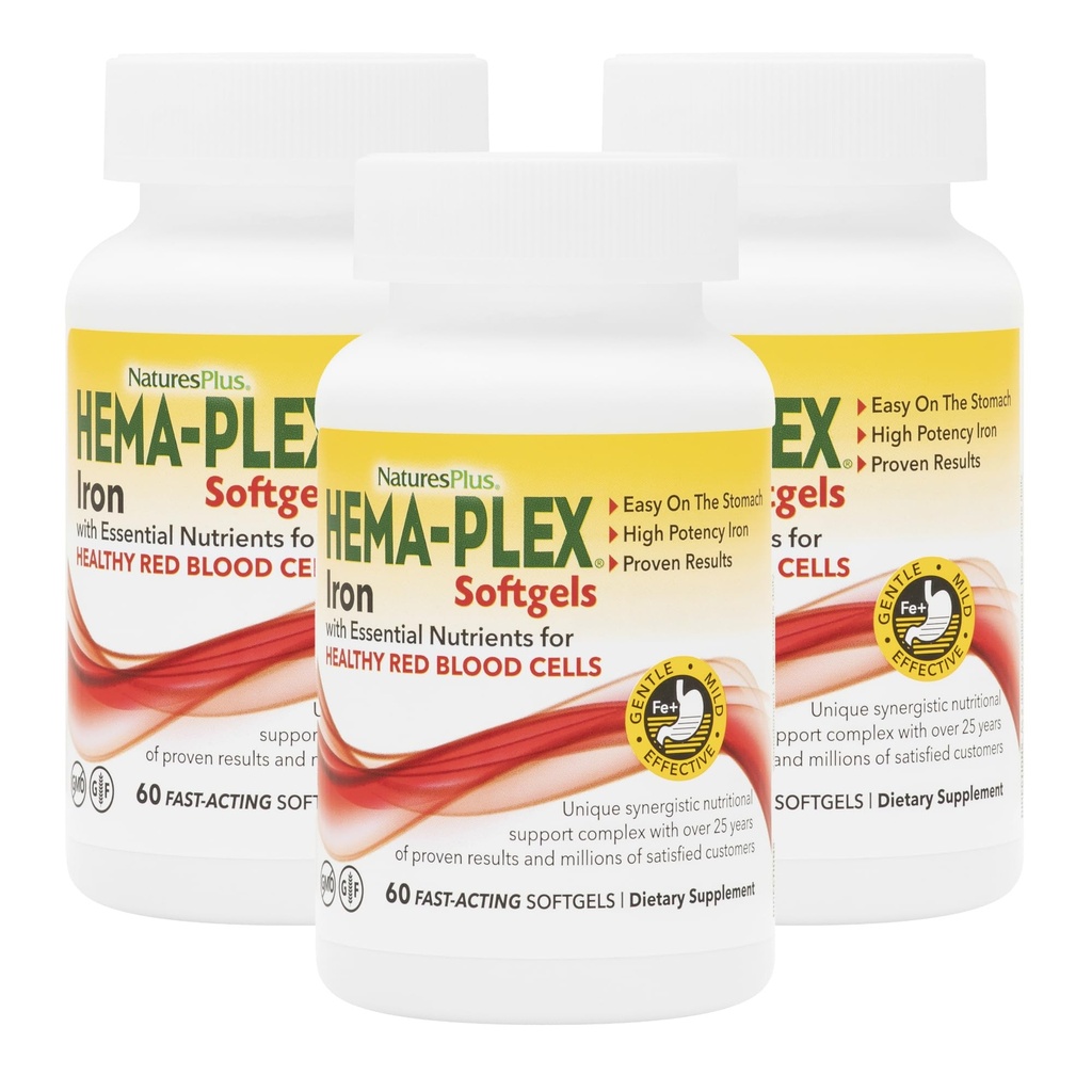NaturesPlus Hema-Plex Iron - 60 Fast-Active Softgels - 3 Pack - 85 mg Iron + Vitamin C & Bioflavonoids for Healthy Red Blood Cells - Χωρίς γλουτένη - 60 Total Servings
