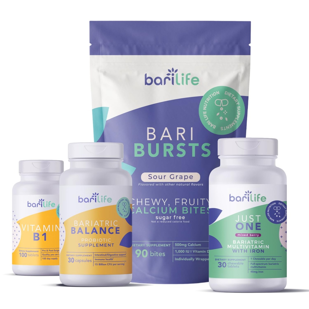 Bari Life Post-Op, Gastric Sleeve, Gastric Bypass Vitamin and Supplement Starter Kit (Grape)