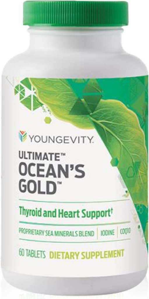 Youngevity Ultimate Ocean's Gold – Υποστηρίζει την υγεία του θυρεοειδούς, τη λειτουργία της καρδιάς, και την ισορροπία ορμονών με θρεπτικά συστατικά που χρησιμοποιούνται στον ωκεανό - 60 δισκία (πακέτο του 1)