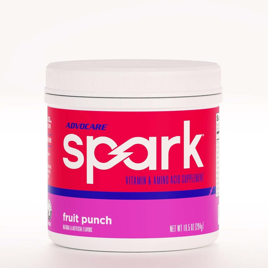 AdvoCare Spark - Energy Drink Mix - Συμπλήρωμα βιταμίνης & αμινοξέου - Υποστηρίζει την ενέργεια & εστίαση - Φορητή Ανοσολογική Υποστήριξη - Χωρίς ζάχαρη - Punch φρούτων, (10,5 oz)