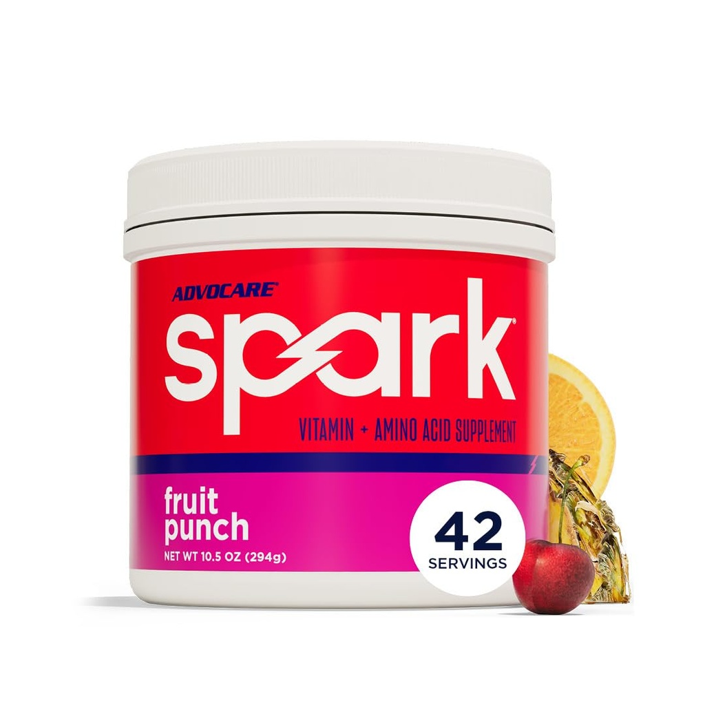 AdvoCare Spark - Energy Drink Mix - Συμπλήρωμα βιταμίνης & αμινοξέου - Υποστηρίζει την ενέργεια & εστίαση - Φορητή Ανοσολογική Υποστήριξη - Χωρίς ζάχαρη - Punch φρούτων, (10,5 oz)