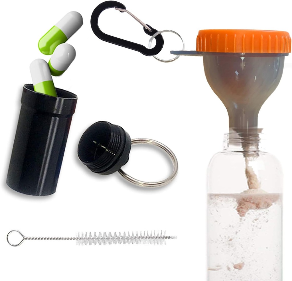 Σετ πρωτεϊνικής χοάνης Travel Protein Powder Containers με 1 Carabiner 1 Brush και 1 Mini Pocket Pill Box Ενισχυμένο για την πρόληψη Spills Γυμναστήριο Προκαταρκτική προπόνηση συμπλήρωμα Orange Powder Funnels