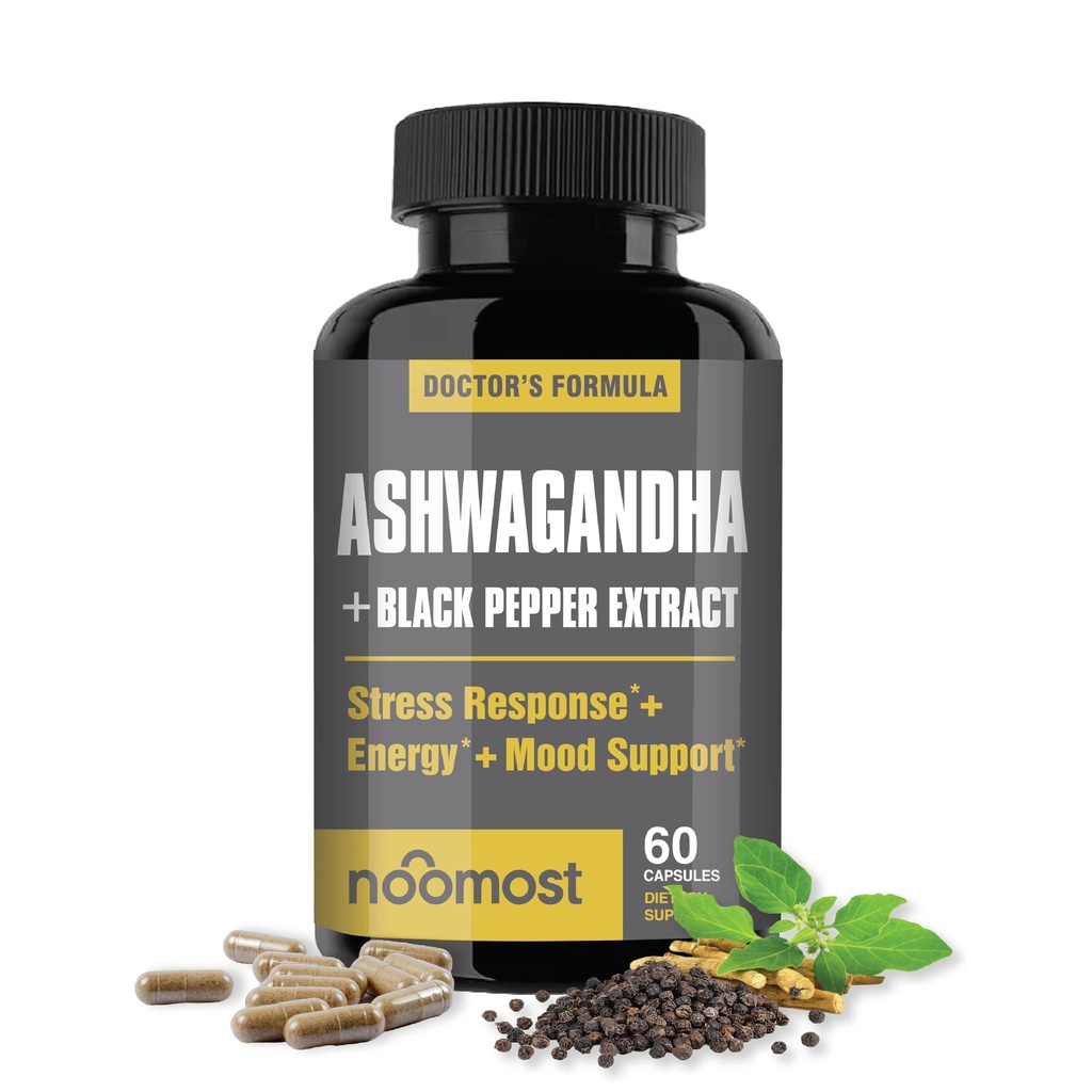 NooMost Organic Ashwagandha 400mg Κάψουλες w/Black Pepper Extract as Vegan Ashwagandha Συμπληρώματα για την ανακούφιση από το άγχος, τη φυσική υποστήριξη διάθεσης, την ενέργεια & εστίαση-60 κάψουλες
