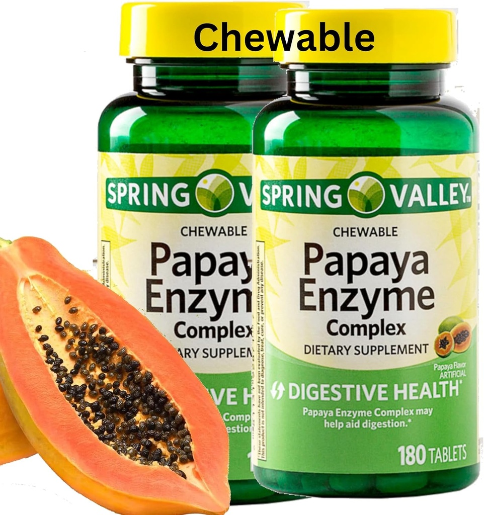 Ανοιξιάτικη Κοιλάδα Papaya Ένζυμο Μασώμενα - 360 Vegan Tablets, Bromelain Νέα Formula Digestive Aid