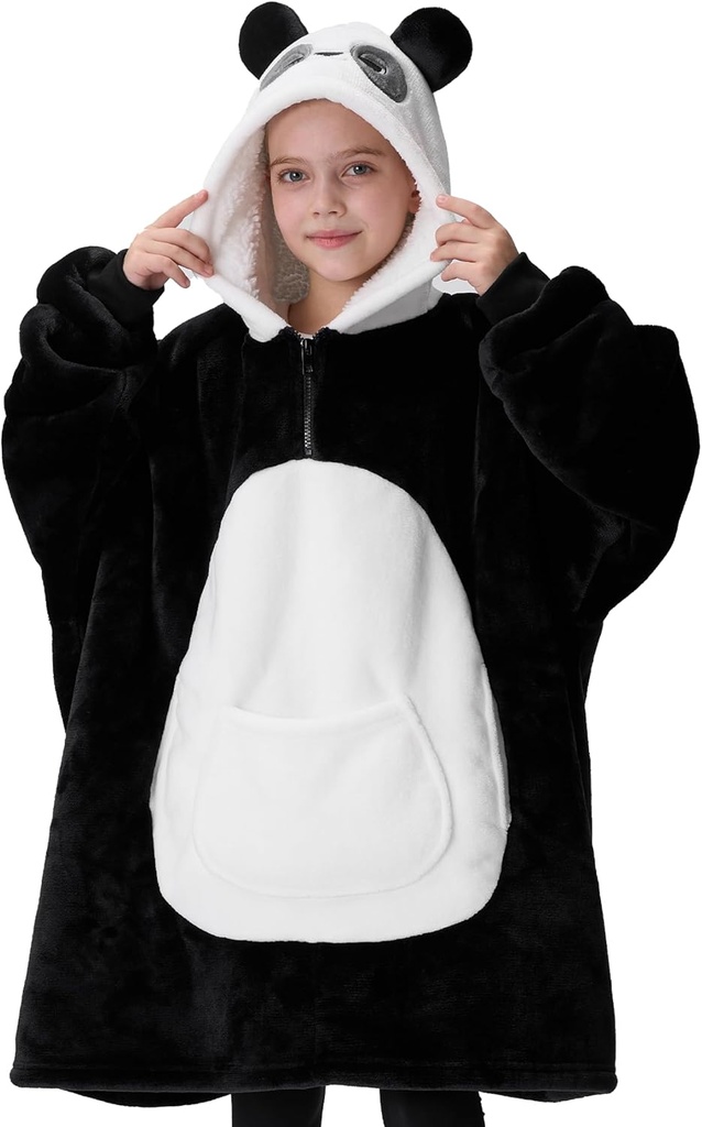 Giggling Getup Wearable Κουβέρτα Hoodie για τα κορίτσια και τα αγόρια Sherpa Fleece Hooded Κουβέρτα Sweatshirt Ζεστό Cozy Sherpa Wearable Πέτα Υπερμεγέθη Hoodie με Giant Pocket & Sleeves για τα παιδιά Panda