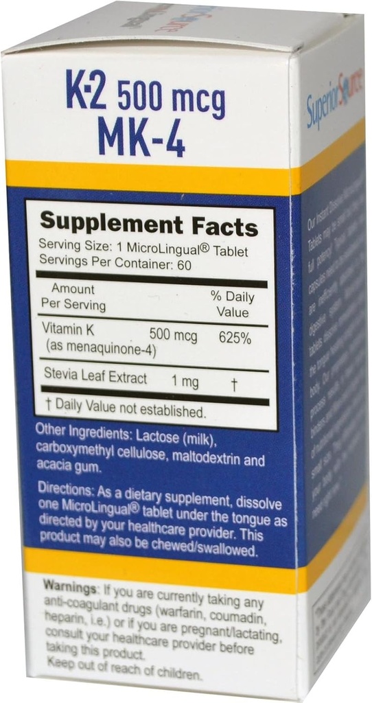 Superior Πηγή Βιταμίνη K-2 500 mcg (MK-4) 60 Υπογλώσσιο δισκίο