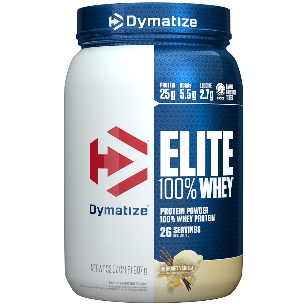 Dymatize Elite 100% Whey Protein Powder, L-λευκίνη, Γρήγορη Απορρόφηση & Γρήγορη Απορρόφηση για Βέλτιστη αποκατάσταση μυών, Gourmet Vanilla, 32 Oz
