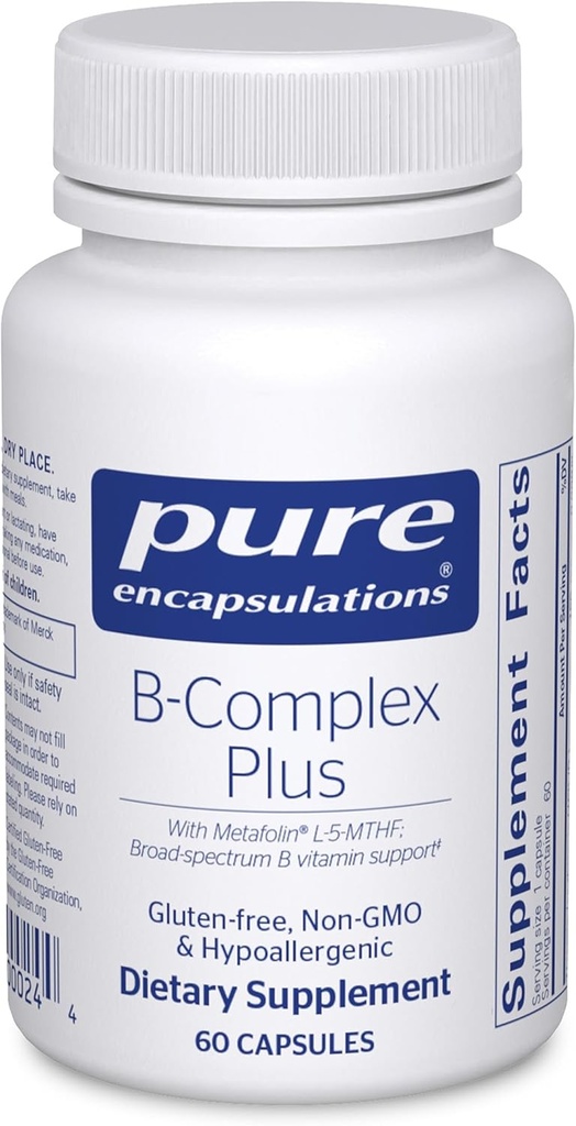 Pure Encapsulations B-Complex Plus - Β Βιταμίνες συμπλήρωμα για την υποστήριξη Νευρολογική Υγεία, Καρδιαγγειακή Υγεία, Ενεργειακά Επίπεδα & Υποστήριξη Νευρικού Συστήματος* - με Βιταμίνη Β12 & Περισσότερα - 60 Κάψουλες
