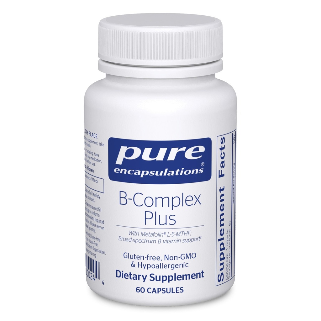 Pure Encapsulations B-Complex Plus - B Βιταμίνες Συμπλήρωμα για την υποστήριξη Νευρολογική Υγεία, Καρδιαγγειακή Υγεία, Ενεργειακά Επίπεδα & Υποστήριξη Νευρικού Συστήματος* - με Βιταμίνη Β12 & Περισσότερα - 60 Κάψουλες