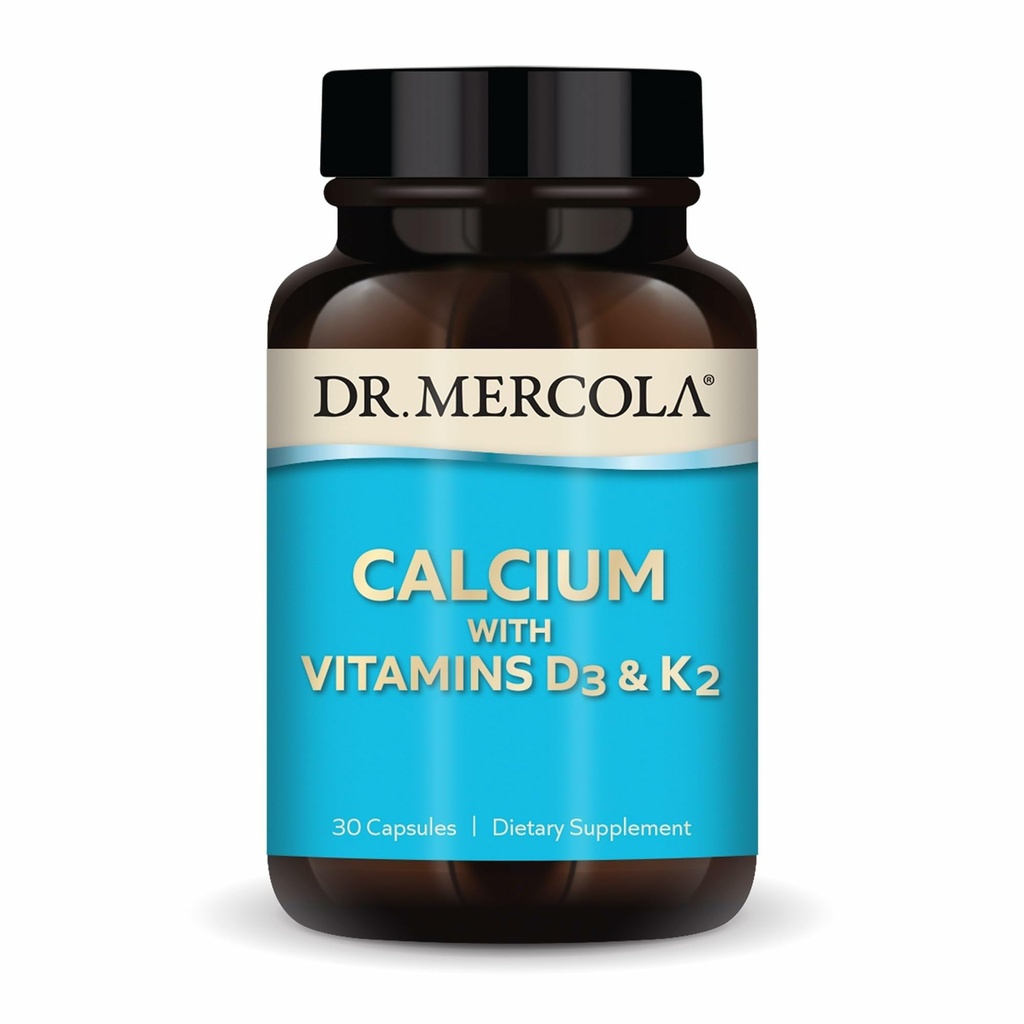 Dr. Mercola Calcium with Vitamins D3 & K2 - Υποστηρίζει την υγεία των οστών και της καρδιάς* - Ασβέστιο με βιταμίνες D3 & K2 - Eggshell-Derived - Μη-ΓΤΟ, Χωρίς γλουτένη & Χωρίς σόγια - 30 κάψουλες (30 σερβιρίσματα)