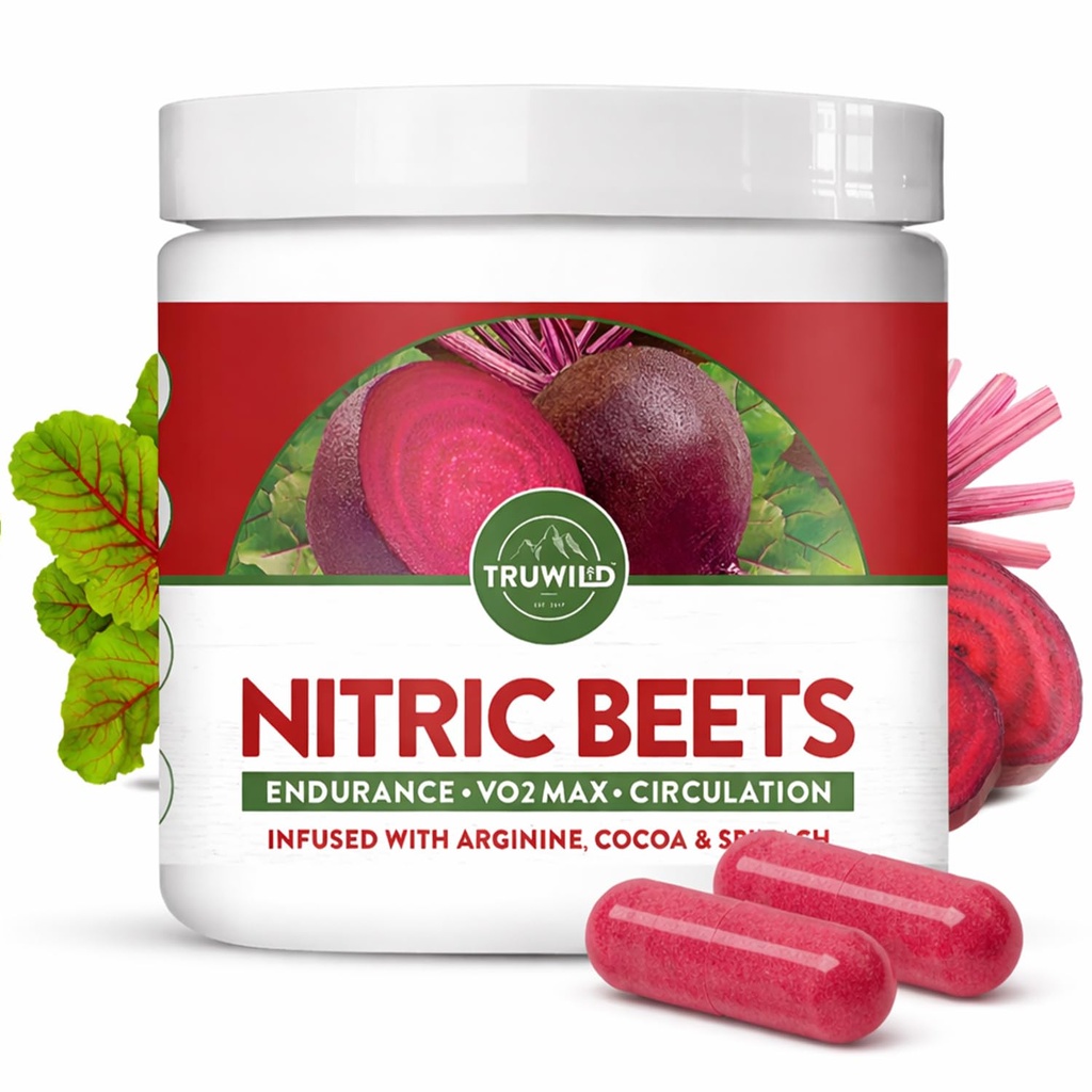 TruWild Όλα τα φυσικά σκόνη ρίζας τεύτλων, Nitric Oxide Booster, 1000mg, Vegan Superfood Castule συμπλήρωμα, Beetroot Extract Υποστηρίζει τη συνολική υγεία, απόδοση & Stamina, 30 εξυπηρετούν