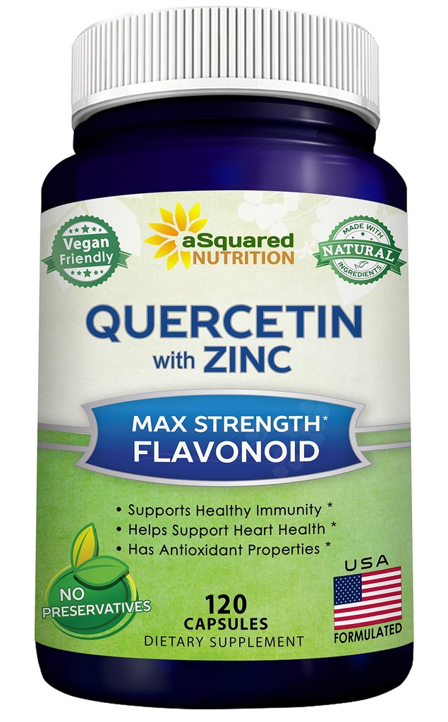 aSquared Nutrition Quercetin 1000mg με συμπλήρωμα ψευδαργύρου - 120 κάψουλες - Quercetin Dihydrate με Black Elderberry & Zinc - Max Strength Powder Complex Χάπια για να βοηθήσει στη βελτίωση της ανοσοαπόκρισης