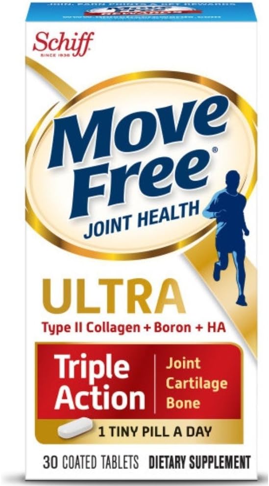 Μετακίνηση δωρεάν τύπου II Collagen, Boron & HA Ultra Triple Action, Joint Health Supplement, 1 Χάπια ανά ημέρα για την προώθηση της κοινής, Cartilage, και την υγεία των οστών, 30 Count