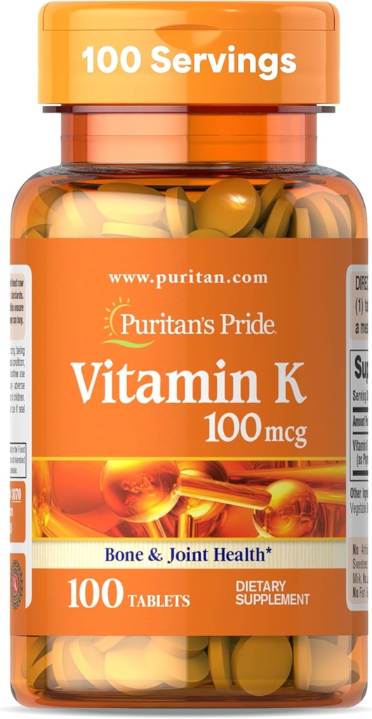 Puritan's Pride Premium Vitamin K 100mcg, Συμπλήρωμα διατροφής για τα οστά, αρθρώσεις, και το αίμα Clotting Health Support, 100 ημέρα προσφοράς, 100 δισκία
